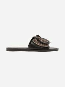 Boho Woven Slides Women's Summer Beach Sandals Casual Flat Shoes - Black - View 3