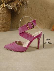 Giày cao gót hở gót mũi nhọn thời trang màu sâm panh/đen/trắng gợi cảm có quai ở mắt cá chân dành cho nữ, giày nữ - Màu Hồng Tươi - Xem 6