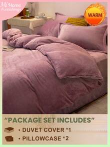 3pcs Pink Plush Bedding Set - 1 Duvet Cover & 2 Pillow Shams, Soft & Cozy Home Textile, Multiple Colors Available, Suitable For Dorm, Bedroom, Simple & Fashionable Home Decor, Machine Washable, No Filler, Fluffy & Soft Duvet Cover Set, Plush Comforter Cover Set, 1 Duvet Cover With Zipper Closure & 2 Pillow Shams, Bedding Not Included, Twin, Full, King, Queen Size