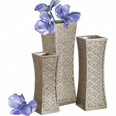 Dublin Flower Vase Set Of 3 - Centerpieces For Dining Room Table Decorative Vases Home Decor Accents For Living Room Bedroom Kitchen And More Packaged In Gift Box Brushed Silver