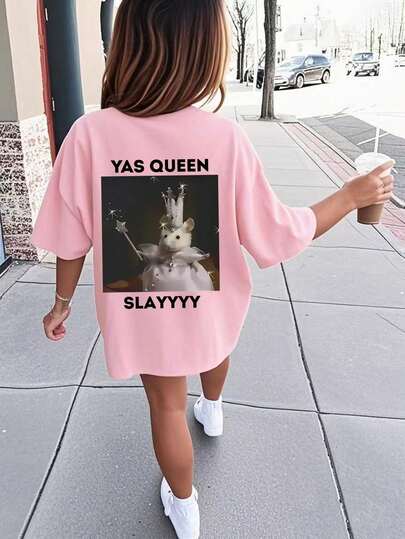 Teen Girls' Casual Funny Print Round Neck Short Sleeve T-Shirt Tops, Summer