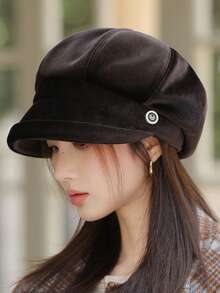 1 pezzo Cappello ottagonale versatile di colore unito in stile britannico, nuovo berretto da basco per autunno/inverno, circonferenza testa piccola, adatto per uso quotidiano