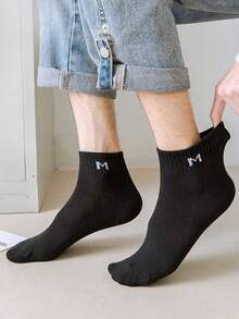 10/8/5 pares de calcetines de unicolor con letras que absorben la humedad y antideslizantes para hombres, calcetines cortos de alta elasticidad y transpirables, calcetines tobilleros esenciales unisex cómodos de usar en todas las estaciones - Multicolor - Ver 9