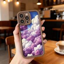 Cubierta de telefono con borde negro y diseño de nubes púrpuras y blancas para iPhone 14 Pro Max estilo moderno ideal para uso diario en cafeterías y espacios urbanos Aplicable a los teléfonos de la serie Apple y Galaxy - Café integral - Ver 7