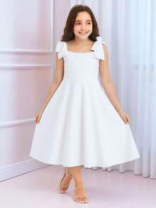 Girls' Midi Dress, Full Skirt, Luxury Party Dress - trắng - Xem 1