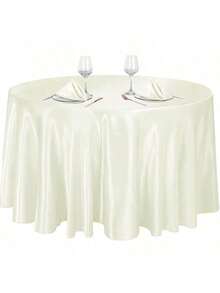 1pc Satin Round Solid Color Tablecloth, Suitable For Wedding Party Dining Banquet - Beige - View 12