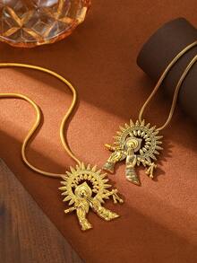 1pc Women's Bohemian Carved Pendant Necklace, Vintage Copper Alloy Snake Bone Chain With Heart & Sun Pendant, Best Jewelry Choice For Party, Banquet, Festival - Pendant Necklace - View 4