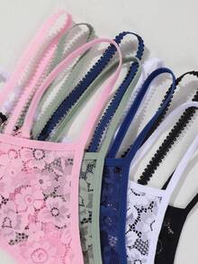 ROMWE 5pcs Women's Cute & Romantic French Style Low-Waist Comfortable Bikini Thong Panties - Multicolor - View 5