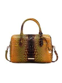 Luxury Crocodile Pattern Handbag, Retro Genuine Purse, Women's Classic Boston Bag & Shoulder Bag - 6#vàng+nâu - Xem 8
