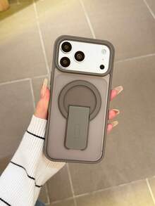1pc Matte Foldable Wireless Charging Support Phone Case, Minimalist Business Kickstand Phone Case Compatible With IPhone 17 Pro Max, 16 Pro Max, 16 Pro, 15 Pro Max, 14, 13, 12, 11, Galaxy S25 Ultra, S24 Plus, S23 - Grey - View 2