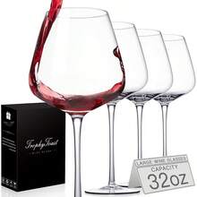 Extra Large 32oz Hand Blown Red Wine Glasses Set Of 4 With Long Stem For Elegant Dining And Special Occasions Crystal Clear Giant Burgundy Red Wine Glasses With Thinner Design Premium Gift Packaging Ideal For Mother's Day Wedding Birthday Celebrations - 32ozWineGlasses - View 1