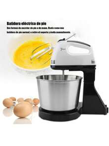 Batidora de Pedestal, Diseño Dos en Uno Turbocharged Batidora de Mano con Pedestal,  Mezclador de Cocina - Plateado - Ver 3