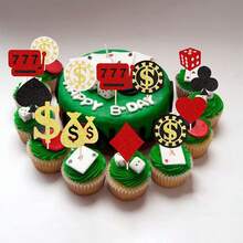 24 PCS Casino Poker Cupcake Toppers For Birthday Party Decorations - Design 2 - 查看 4