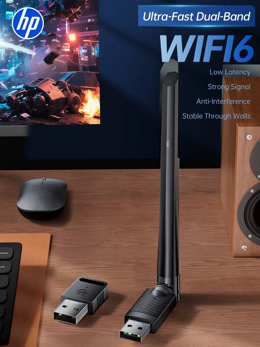 HP WIFI 6 AX300 USB WiFi 无线适配器 WF100 网卡 2.4G Wi-Fi 迷你加密狗接收器，适用于 PC/笔记本电脑 Win7/10/11，免驱动 - WF100 - 查看 1