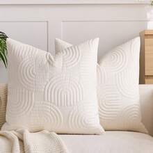 1/2 Pcs Plush Plush Decorative Throw Pillow Cover, Geometric Quilted Cushion Cover, Fluffy Soft Solid Color Rectangular Pillow Sham - Beige - View 9