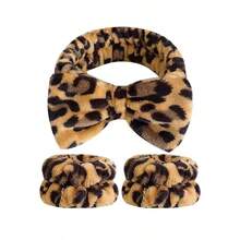 3pcs Makeup Headband Set | Retro Leopard Print Headband + 2pcs Wristband | Soft Coral Fleece Material, Home Decor Set, Cute & Comfortable Grooming Accessories | Suitable For Face Washing, Makeup, SPA, Yoga And Daily Home Care - Mixed Colors - View 10