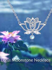 Lotus Necklace 925 Sterling Silver Necklace Jewelry Gifts For Women Wife ﻿ - 銀色 - 查看 5