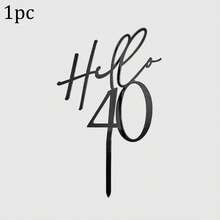 1个/3个/5个黑色亚克力“Hello”字样生日蛋糕装饰插牌，可选年龄18/30/40/50/60，适用于生日派对蛋糕装饰。 - 彩色 - 查看 22