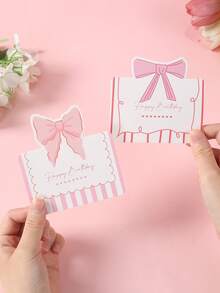 6张粉色蝴蝶结生日贺卡，纸质立式贺卡，3D粉色蝴蝶结贺卡，粉色蝴蝶结主题生日派对装饰，新娘送礼会回礼，粉色蝴蝶结派对用品，婴儿派对装饰，一周岁生日派对用品，粉色生日装饰，性别揭晓派对用品，桌面摆件，粉色蝴蝶结装饰 - 粉紅色蝴蝶結 - 查看 1