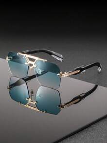 1 Pair Men's Metal Frame Shield Shaped Casual Street Style Fashion Fashion Glasses, Suitable For Walking, Driving, Cycling - Multicolor - View 2