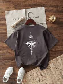 夏季青少年男孩休闲图案印花圆领短袖 T 恤 - 深灰色 - 查看 3