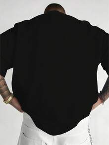 Plus Size Men's Casual Round Neck T-Shirt, Polyester Knit Fabric Comfortable & Breathable, Fashionable & Fun Cartoon Rooster "I Ain't Got No" Graphic Print, Casual Street Style Design, Novelty Personalized Top - Black - View 2