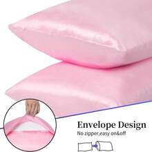 2 Pack Double Sided Pillowcase With Mulberry Silk Envelope Closure Comfortable And Breathable, Machine-Washable, No Zippers, Easy On & Off, Available In 3 Sizes And Colorful - Màu tím hoa cà - Xem 4