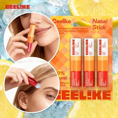  CEELIKE portable refreshing booster, made with a pure plant-based formula, infused with cooling vapor, lemon fragrance, 3-pack