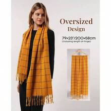 - Bufanda de invierno a cuadros para mujer, chales de cachemira, abrigos, bufandas grandes y gruesas - Naranja + Talla Única - Ver 3