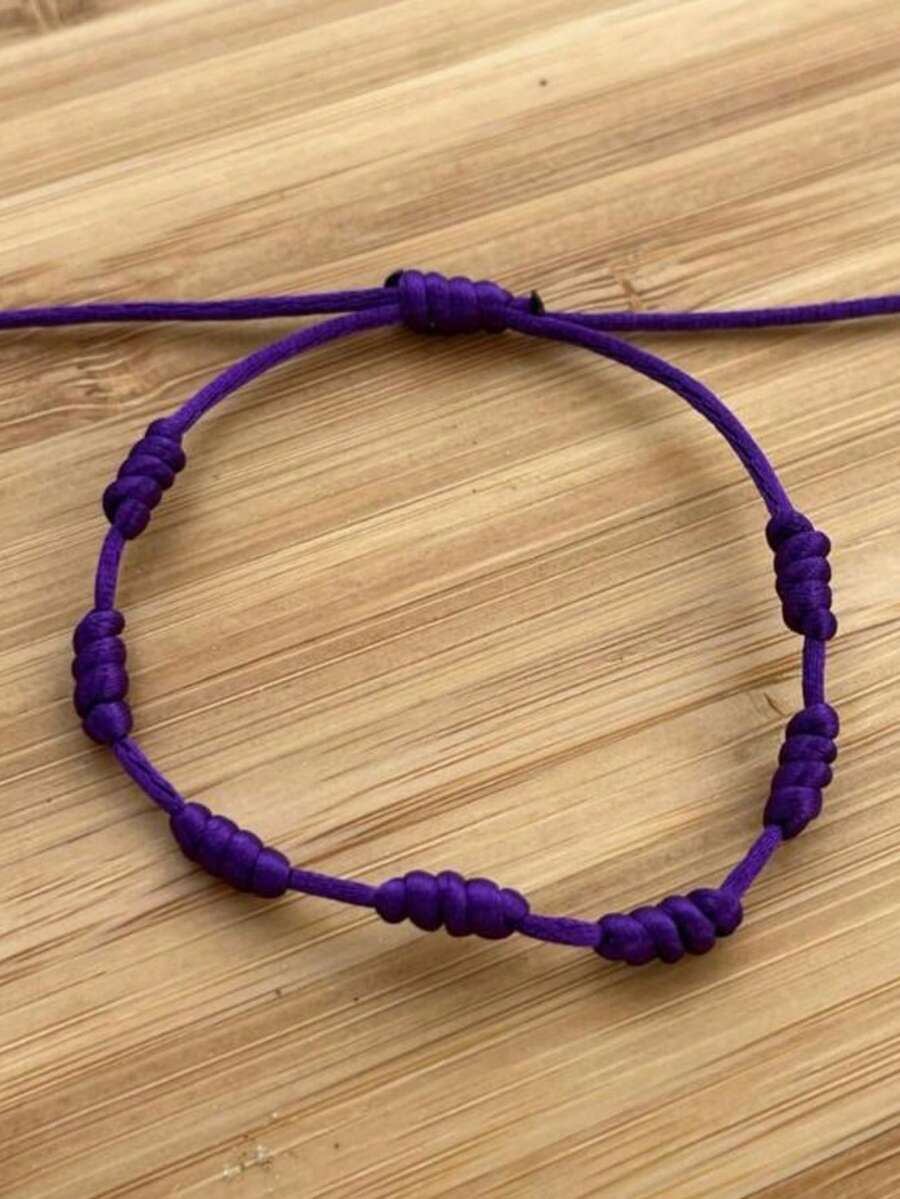 Adjustable Bracelet With 7 Knots In Various Colors - Protection Amulet - 紫色 - 查看 1