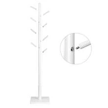 VASAGLE Perchero, Perchero de Madera Maciza, Perchero de Pie con 8 Ganchos para Abrigo, Sombrero, Bolso, Cartera, para Entrada, Pasillo, Ganchos y Mástil de Madera de Caucho, Blanco Nube - Blanco - Ver 7