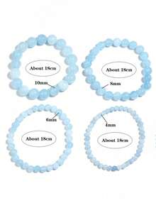 1 Pc Natural Aquamarins Beads Bracelet Women Men Blue Stone Round Bead Bracelet Elastic Rope Energy Meditation Jewelry Gift - Baby Blue - View 8