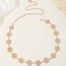 European And American Round Hollow Metal Sheet Women's Waist Chain Fashionable Simple Dress Accessories Waist Accessories Women - Vàng - Xem 3