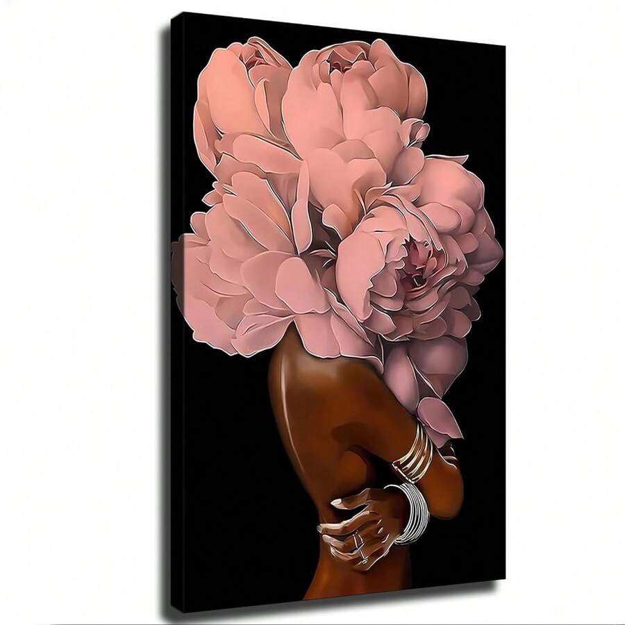 1pc, Modern Abstract Woman Canvas Wall Art, Elegant Pink Peony Flower Portrait Print, Stretched Decorative Artwork For Living Room, Bedroom, Office, Home Decor - Nhiều màu - Xem 1