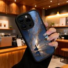 Cubierta de telefono con borde negro diseño galaxia estrellas y figura femenina en el agua para iPhone 14 Pro Max estilo elegante y moderno ideal para uso diario y ocasiones especiales - Burdeos - Ver 6