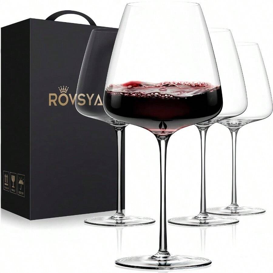 Set Of 4 Large Red Wine Glasses 23 OZ Hand Blown Crystal Glass Light And Clear Design Ideal For Wine Tasting Events Perfect Gift For Birthday Christmas Anniversary And Father's Day Celebrations - ClearRedWineGlasses - View 1