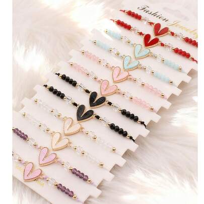 Pulseras tejidas a mano con forma de corazón, adecuadas como regalos para mujeres. Se pueden comprar en colores individuales. Juegos de pulseras para mujeres, accesorios de moda para el Día de la Madre, el Día del Padre, el Día de San Valentín, Acción de Gracias: pulseras encantadoras y adorables para usar usted mismo o regalar a amigos, novias, parejas, madres