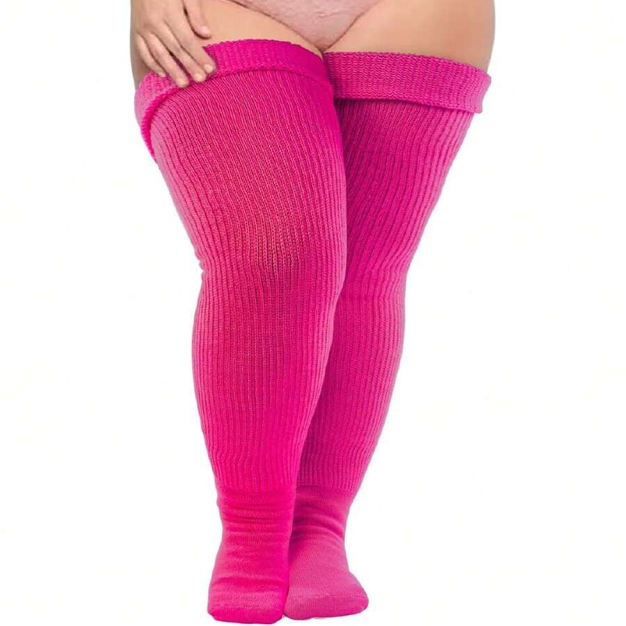 Plus Size Thigh High Socks For Thick Thighs Women- Thigh Highs Widened Extra Long Thick Knit Socks,28431944 - 紅色 - 查看 1