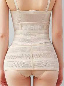 3pcs/Set Breathable Mesh Waist Trainer, Adjustable Slimming Corset Belt - Apricot - View 5