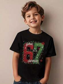 Young Boy's 67 Funny Six Seven Meme Alpha Slang Funny Italian Brainrot Graphic T-Shirt - 100% Regular Fit Crew Neck Short Sleeve With On Hand Gesture & 67 Number Design - Everyday Summer Outfits, Parties & Social Gatherings - Funny Meme Apparel Young Boys T-Shirts,Christmas, Thanksgiving, Children's Pure Cotton Tops, 67 Shirt - 7 - 查看 1