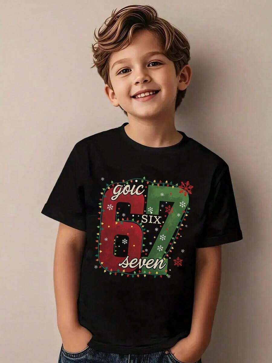 Young Boy's 67 Funny Six Seven Meme Alpha Slang Funny Italian Brainrot Graphic T-Shirt - 100% Regular Fit Crew Neck Short Sleeve With On Hand Gesture & 67 Number Design - Everyday Summer Outfits, Parties & Social Gatherings - Funny Meme Apparel Young Boys T-Shirts,Christmas, Thanksgiving, Children's Pure Cotton Tops, 67 Shirt - 7 - 查看 1
