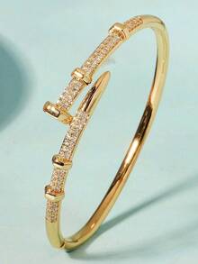 1 件女士独特设计扣环手镯，铜锆石镶嵌电镀