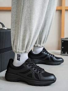 Elegante calzado deportivo negro, cómodas zapatillas de tenis acolchadas, parte superior de malla transpirable para exteriores, calzado informal con parte superior de malla suave, adecuado para caminar, correr al aire libre, entrenamientos en el gimnasio y trotar. - Negro - Ver 9