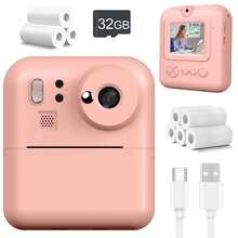 Kid Instant Print Camera Set Featuring A 2.4-Inch Screen 1080P Digital Camera 48MP Camera Two Print Modes And Multiple Printable Stickers Includes Built-In Flash Complimentary 32GB Memory Card USB Charging And Three Rolls Of Print Paper - Multicolor - View 18