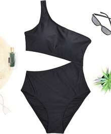 Women's Swimsuit - One Shoulder Cutout Tummy Control Bathing Suit - 薰衣草 - 查看 10