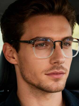 1副复古时尚金属框无度数眼镜，男女通用，适合休闲、工作、拍照和节日礼物