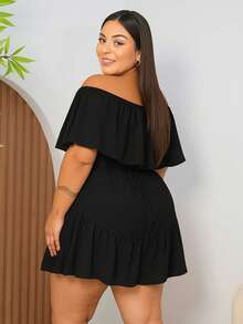 Women's Short Jumpsuit-Type Dress Plus Size Off-The-Shoulder Strapless Lined Plus Size Fashion Dress Lined Foreign Fashion Spring Summer Blogger Look Comfortable Light Loose Duna Premium, Women's Casual Dress. - màu đen - Xem 3