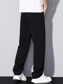 Pantalones vaqueros casuales de unicolor con cintura elástica para niño preadolescente, para todas las estaciones - Negro - Ver 5