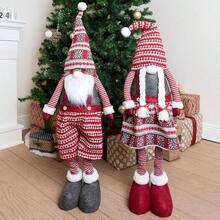 JOYIN 40 inch Standing GNOME Couple Decoration Knitting Style with Long Retractable, Tomte Nordic Gnomes Indoor Decorations, Xmas GNOME Decor - inicial - Ver 2