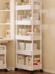 Estantería rodante de 4 niveles, carrito para dormitorio, unidad de estantería móvil para cocina, adecuada para organización del hogar durante todo el año, almacenamiento para camping al aire libre, también se puede usar para salón de belleza, estantería de almacenamiento para salón de belleza | Estantería de múltiples capas | Apariencia limpia, accesorios de spa, unidad de estantería práctica (Blanco) - Multicolor - Ver 10